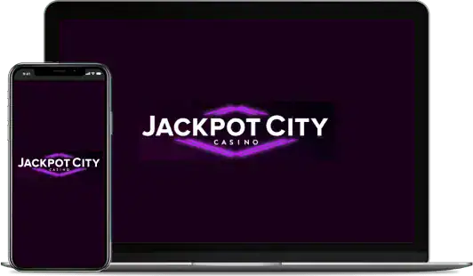 Jackpot City Casino logo on devices.